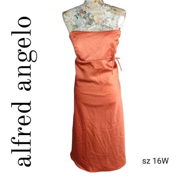 Formal Melon Orange Strapless Empire Waist Mid Length Cocktail Evening Dress - Picture 3 of 9